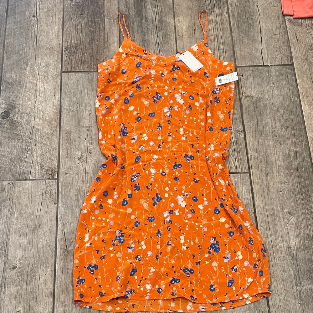 Equipment Orange Floral Midi Dress with Blue & White Accents